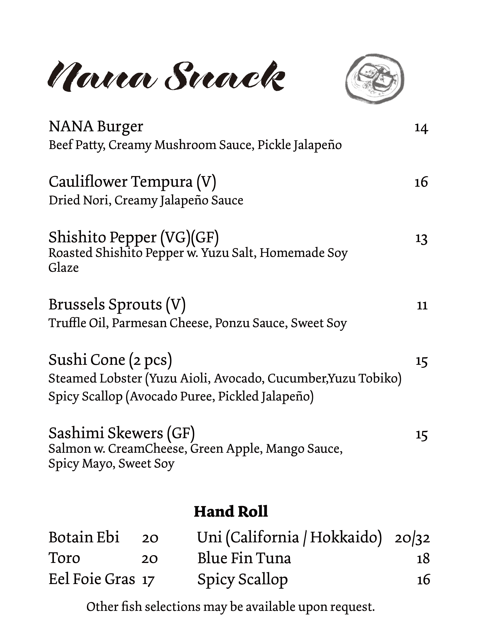 Nana food menu page 2