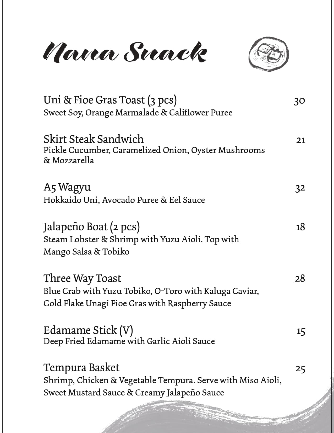 Nana Snack food menu
