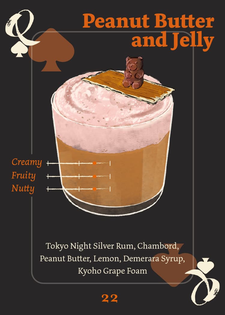 Peanut Butter & Jelly cocktail with Kyohogrape foam — Queen